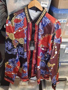 Gsbogosse Men Fashion Luxury Printed Satin Long Sleeve Multicol Dress Shirt SzXL